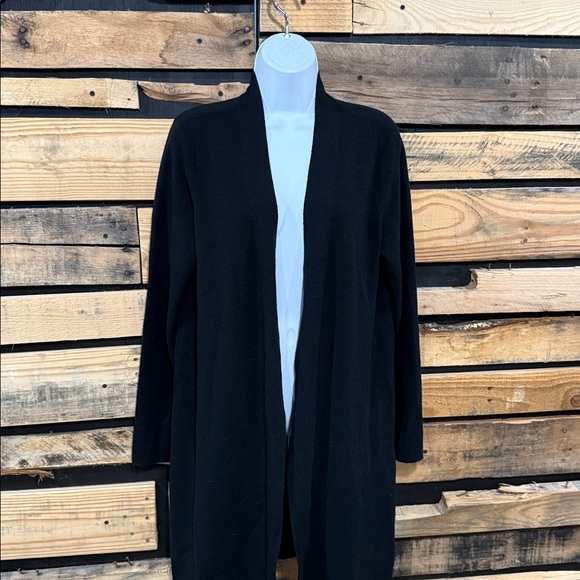 Eileen Fisher Wool Black Open Front Duster Cardigan Women’s Size Large - Picture 2 of 8